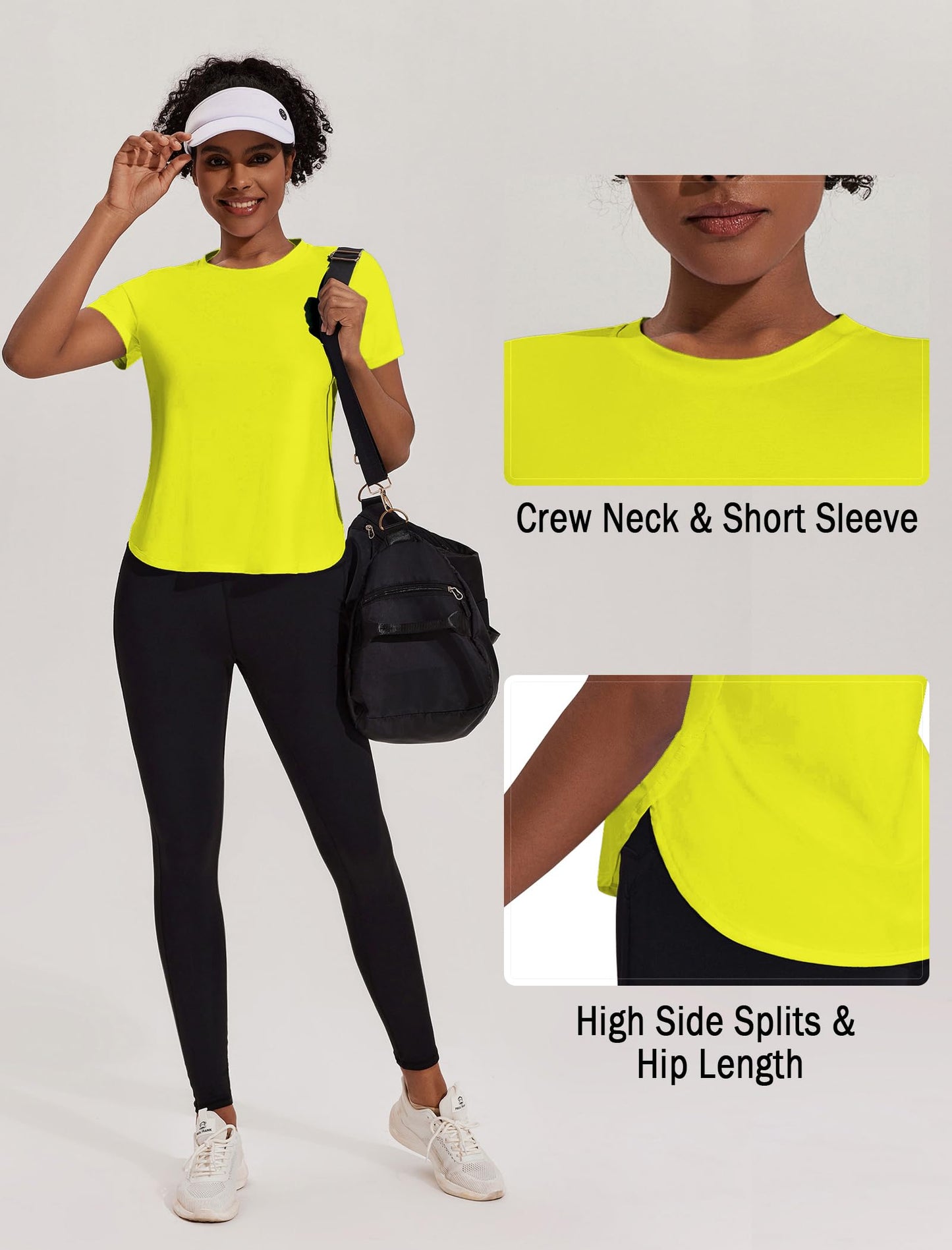 PINSPARK Workout Top Women UV Protection Exercise Shirts Breathable Hiking Shirt Moisture Wicking Sports T Shirts Lightweight Tee, Neon Green Medium