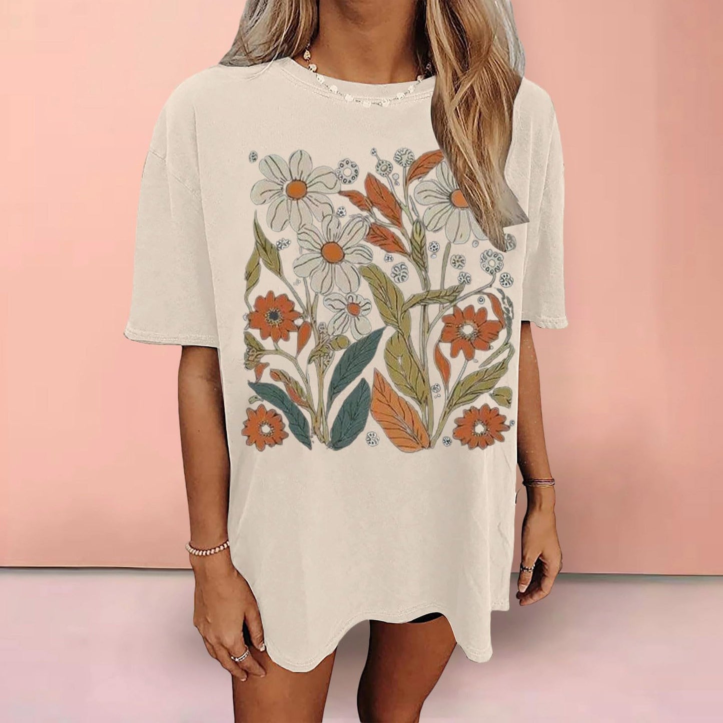 Womens Oversized Tshirt Flower Graphic Tees Nashville Music Short Sleeve Shirts Summer Casual Loose Beach Tops 2024