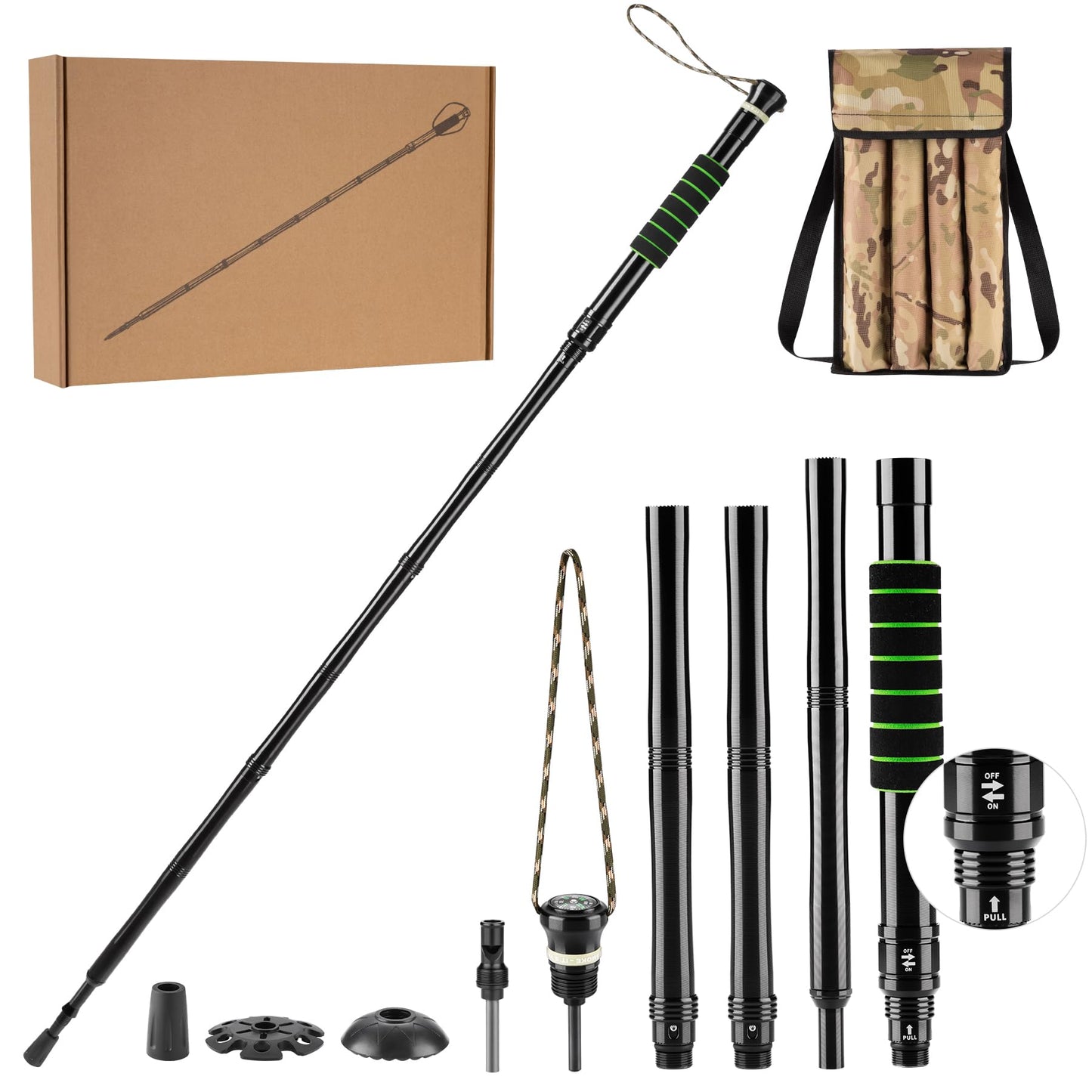 Waisul Tactical Survival Hiking Stick - Retractable Walking Staff with Multitool | Shock Absorption, Unique Twist-Lock & Quick-Adjust Length for Trekking & Outdoor Adventures