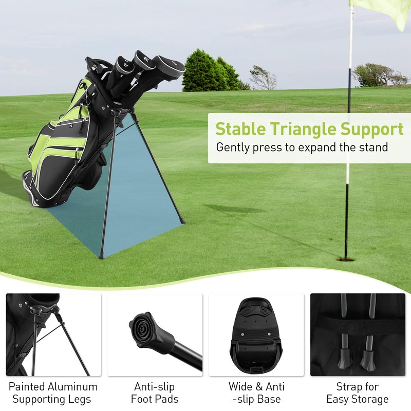 SPORFIT Golf Stand Bag with 6 Way Dividers, Lightweight Golf Club Bag w/ 8 Pockets, Rain Hood, Ergonomic Straps, Portable Golf Bag for Men Women (Green)