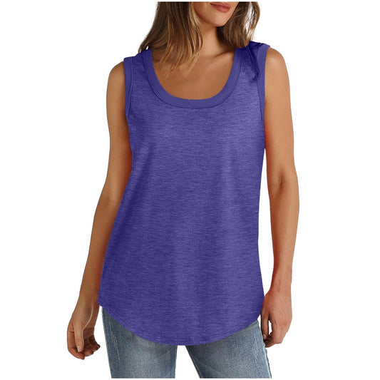 Generic Tunic Shirts for Women Scoop Neck Flowy Tank Tops Dressy Casual Summer Sleeveless Tanks Hem 2024 Trendy Tops Purple, Small