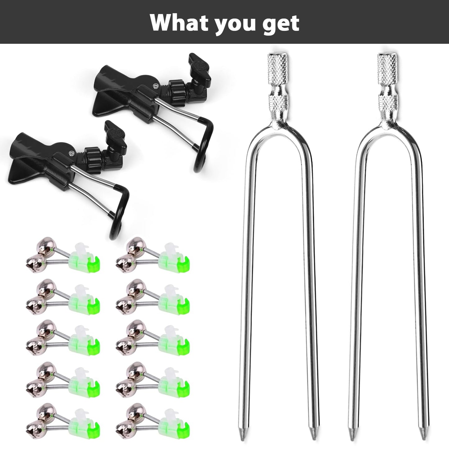 2 Pack Aluminum Bank Fishing Rod Holder with 10 Fishing Bells