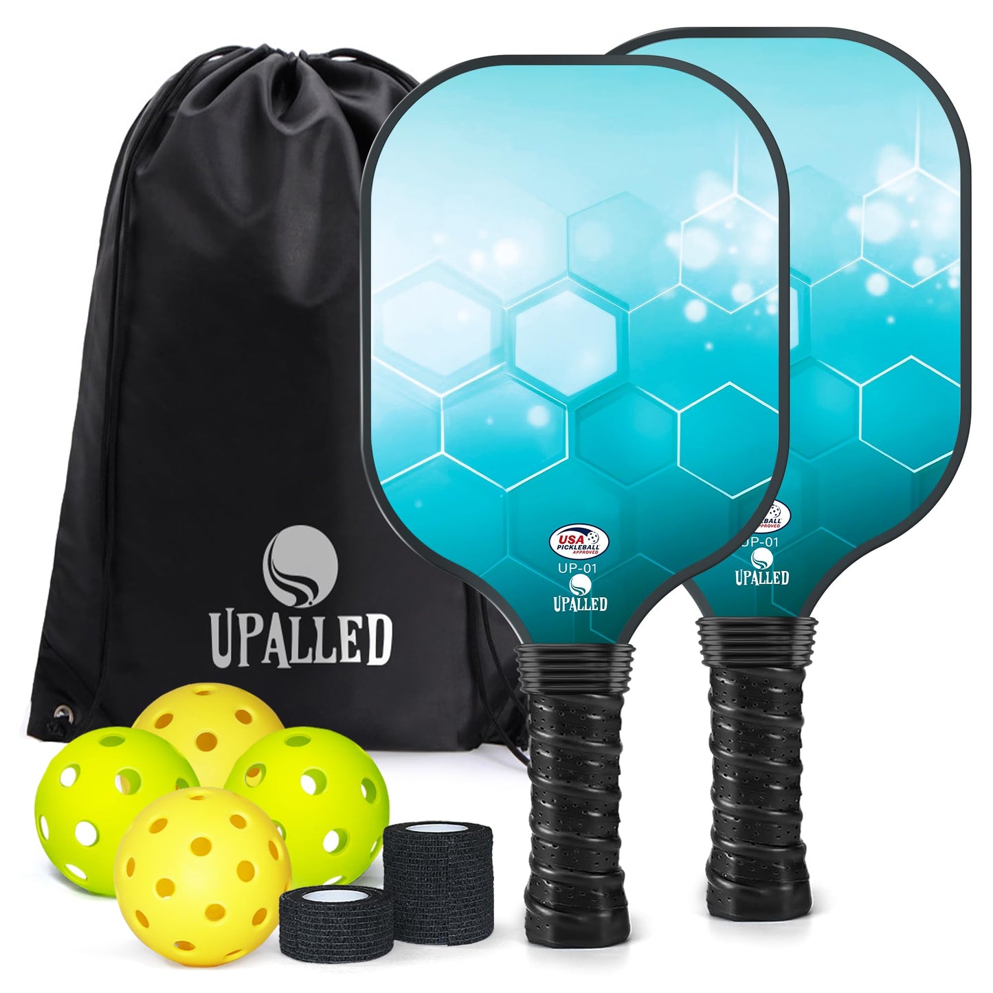 Upalled Pickleball Paddles Set of 2, USAPA Approved Fiberglass Pickleball Set with 2 Pickleball Paddle,2 Indoor Pickleball Balls,2 outddoor Pickleball Balls