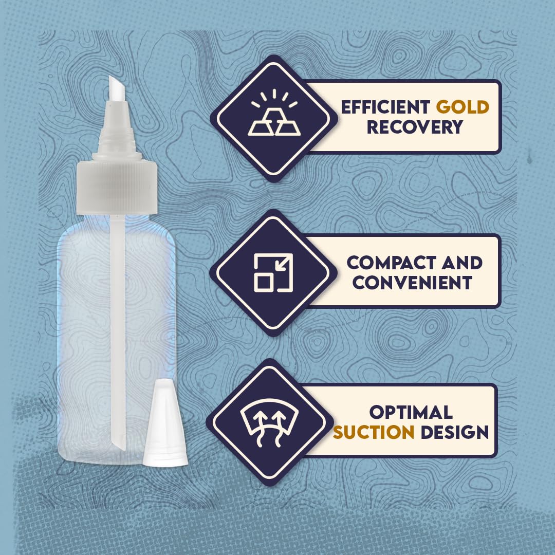 SE 3 oz Gold Panning Bottle with 5" Nozzle - Durable Plastic Suction Tube for Efficient Gold Flake Recovery, Perfect for Prospectors and Hobbyists
