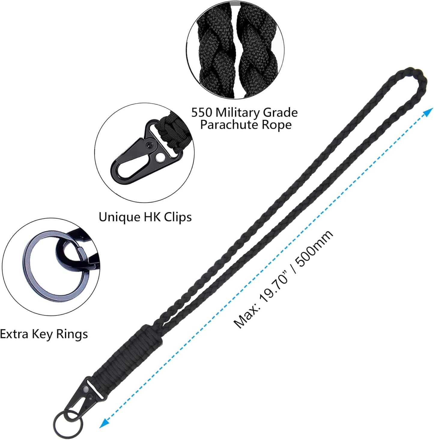 Heavy Duty Paracord Lanyard Keychain - Durable Braided Strap for Phones & Whistles | Versatile Neck & Wrist Use