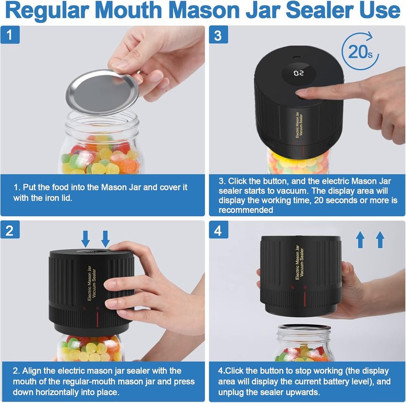 Electric Mason Jar Vacuum Sealer Kit - 48-Piece Set with Lids & Rings for Regular Mouth Jars