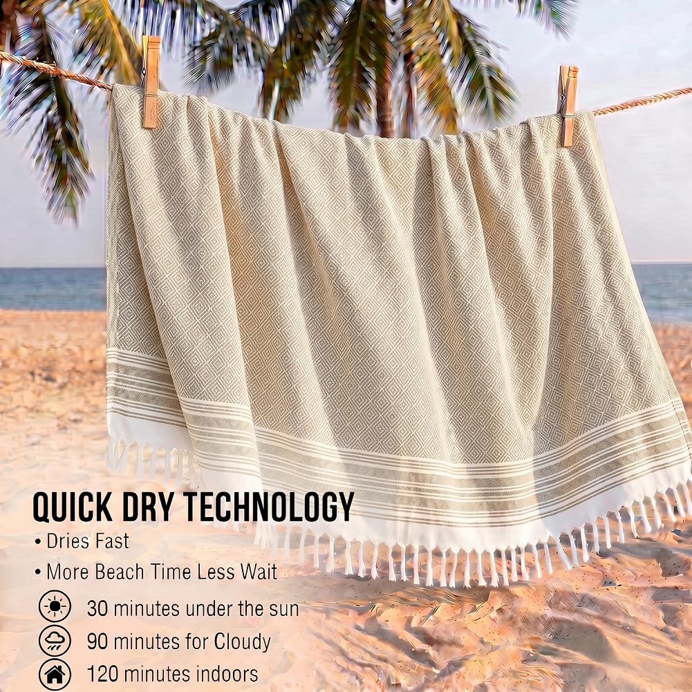 Yongoes Turkish Beach Towel Blanket Oversized 50x68 Beige Boho