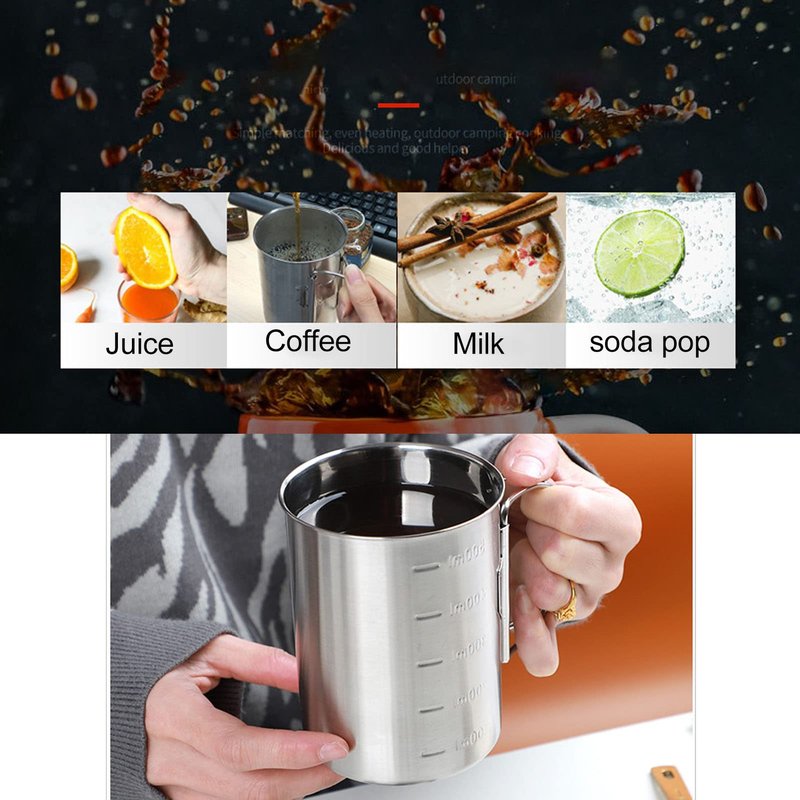 Tomotato Stainless Steel Camping Cup with Foldable Handle, 12oz Lightweight Single Wall Backpacking Cup with Lid, Portable Mug for Outdoor Cooking, Hiking, Travel, Fishing (350ml)
