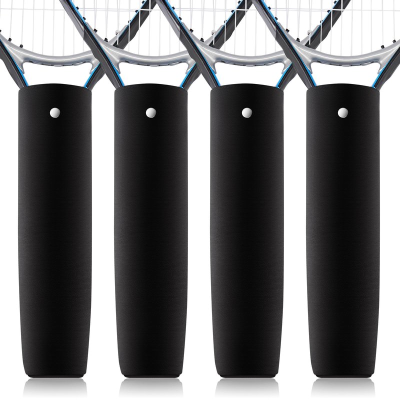 Blueweenly 4 Pcs Tennis Racket Handle Covers Black Tennis Racket Grip Cover Removable Protective Handle Wrap Non Slip Canvas Grip Protector for Active Players