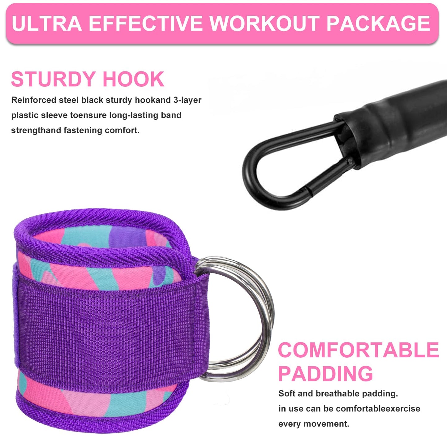 Ankle Resistance Bands with Cuffs, Ankle Bands for Working Out，Resistance Bands for Leg Butt Training Workout Equipment for Kickbacks Hip Gluteus Training Exercises, Gift for Women（Purple）