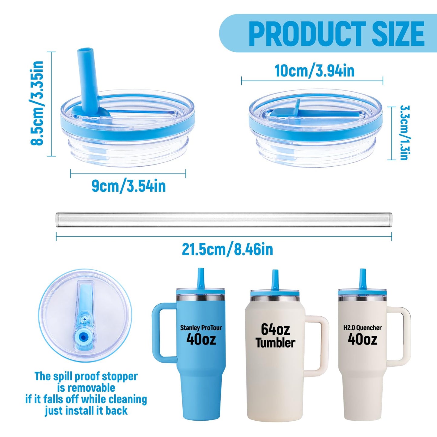 Replacement Lid for Stanley 40oz and 64oz Tumbler.Leakproof Flip Straw Lid Fit Stanley Cup Quencher H2.0 40 oz/64 oz and ProTour 40oz/64oz Tumbler.(White,2-Pack)