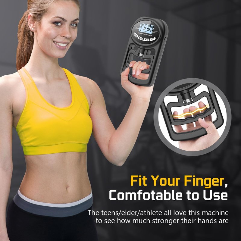 Grip Strength Tester & Trainer - Digital Hand Dynamometer, Adjustable Forearm Strengthener up to 265lbs /120kg, Handheld Gauge Meter for Sports Training, School & Home Use