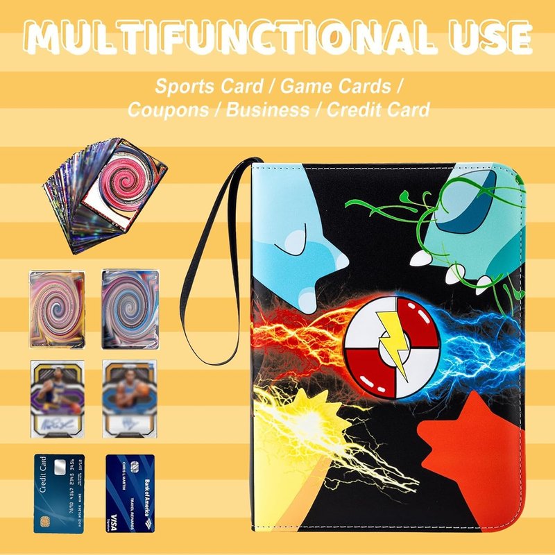 Trading Card Binder - 400 Pocket Card Book Holder with 50 Removable Sleeves | Waterproof PU Material, Portable Collectible Album