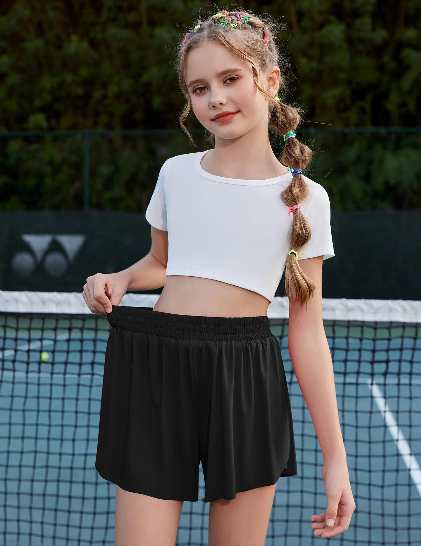 Zaclotre Girls Butterfly Shorts with Pockets 2 in 1 Flowy Running Shorts Kids Athletic Skorts for Tennis Cheer Dance Black