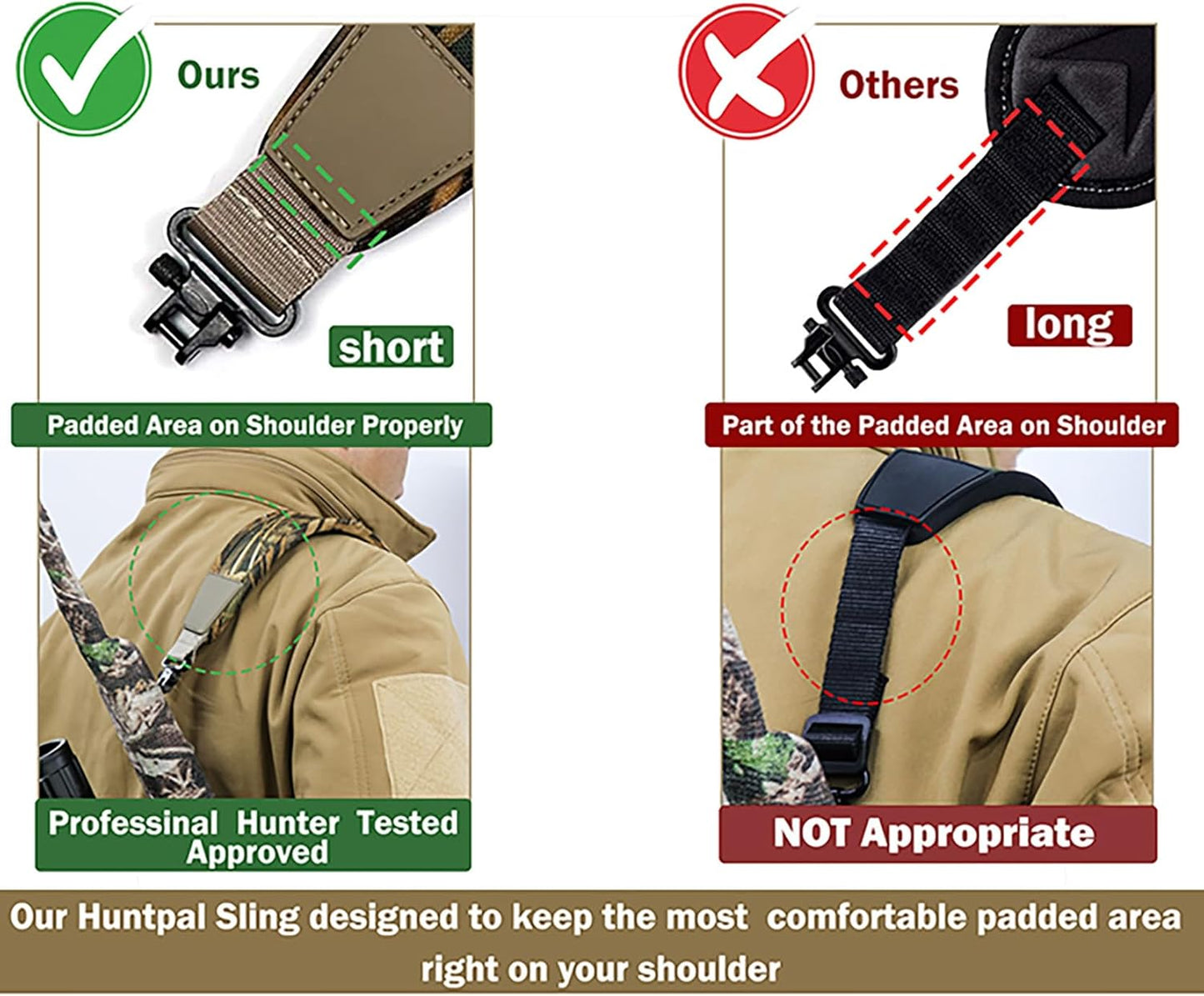 HUNTPAL Camo Gun Sling - 2 Point Shotgun Rifle Strap with Quick-Grab Handle & 3 Pockets | Durable Nylon Webbing