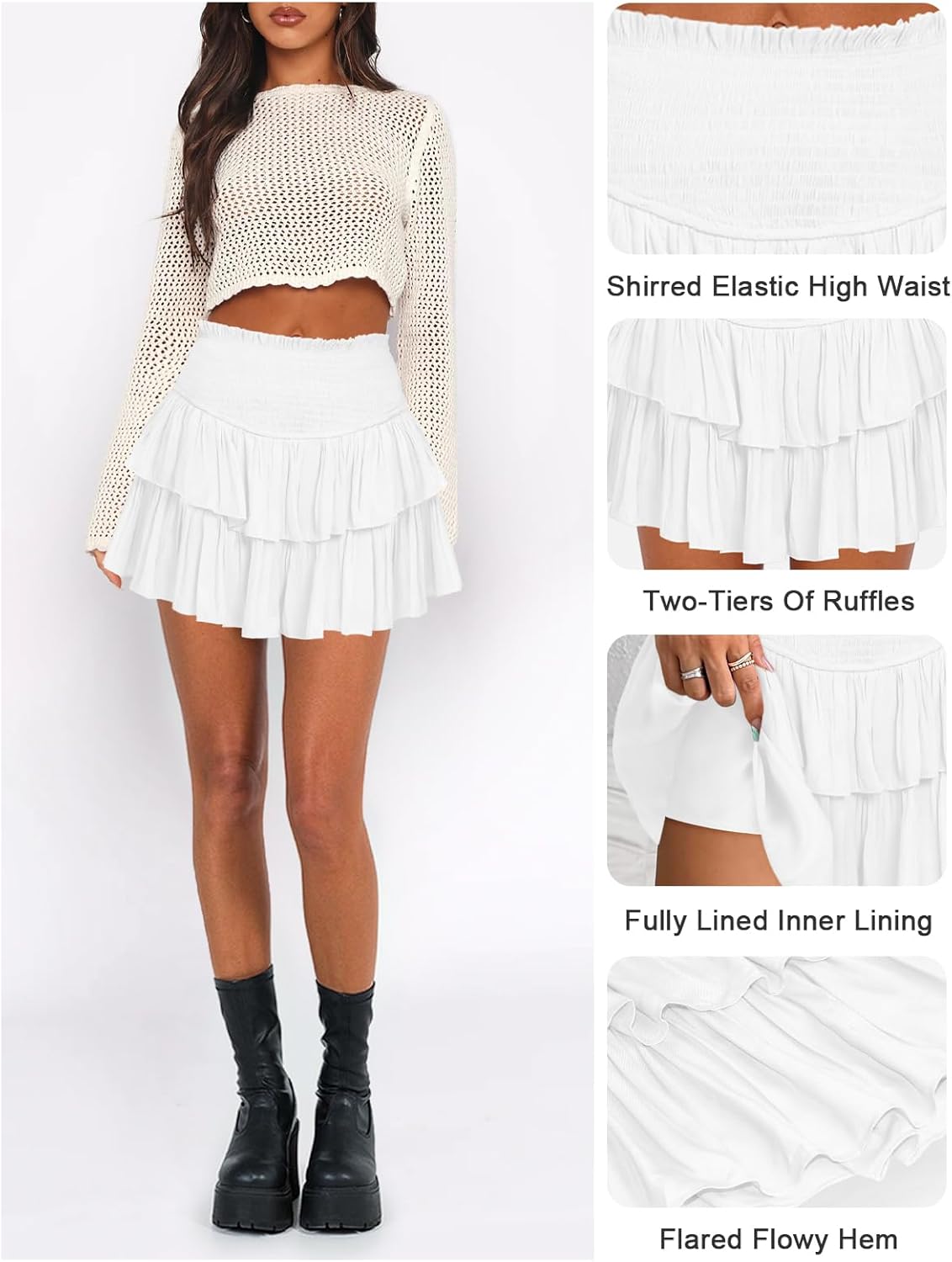 Ruffle Mini Skirt for Women - Casual Boho High Waist Tiered Tennis Skort | Flowy & Lightweight