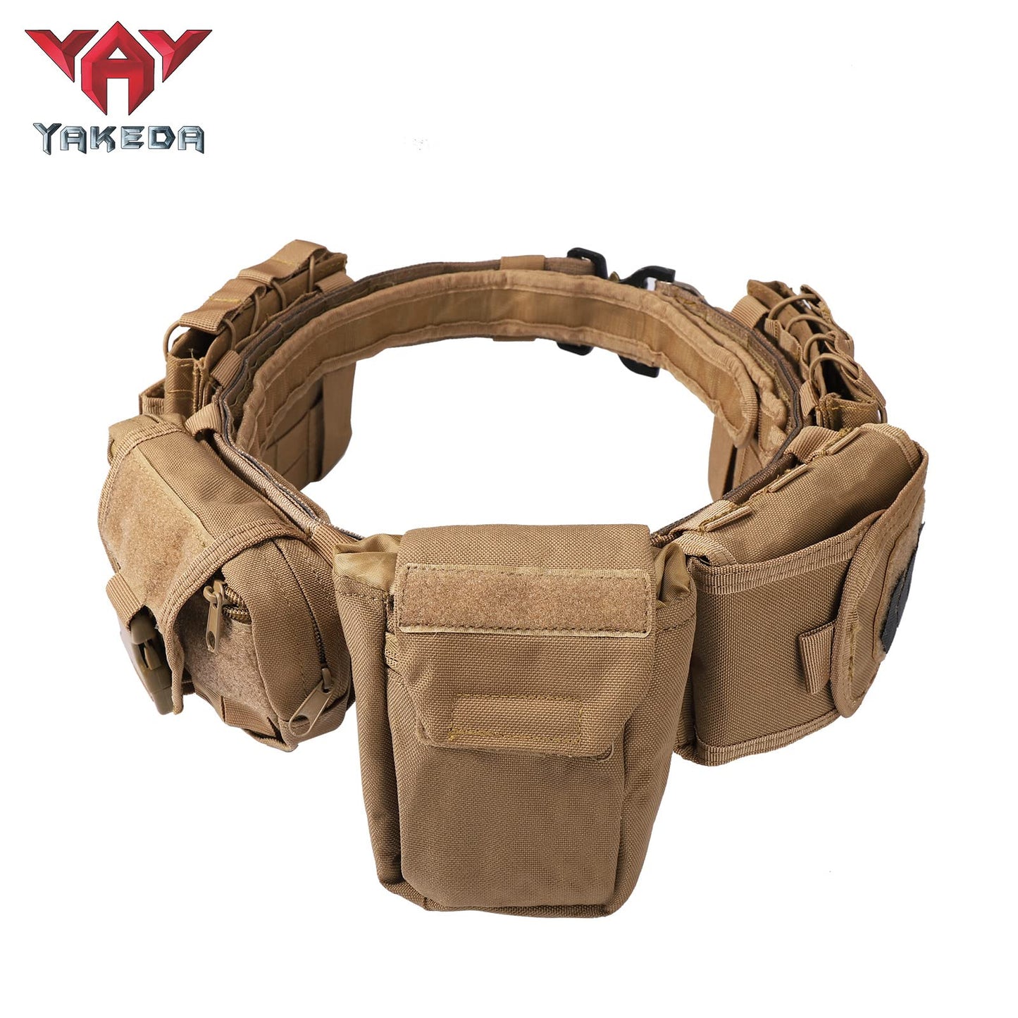 YAKEDA Tactical Battle Belt- Duty Belts Law Enforcement Airsoft Utility Belt Tactical Belt with Accessories Pouches 7-IN 1 (Mud color)