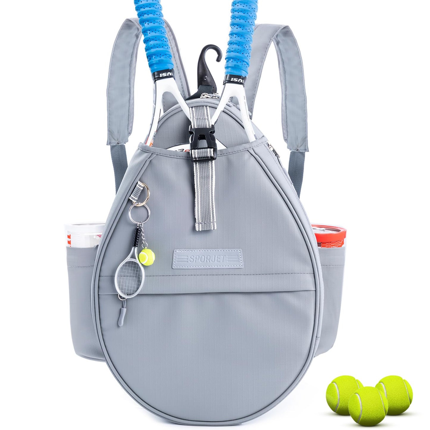 SPORJET Tennis Backpack with 2 Rackets Holder, Water-Resistant PU Leather Tennis Racket Bag for Women & Men, Sling Crossbody Sports Backpack for Tennis, Pickleball & Badminton, Tennis Gifts