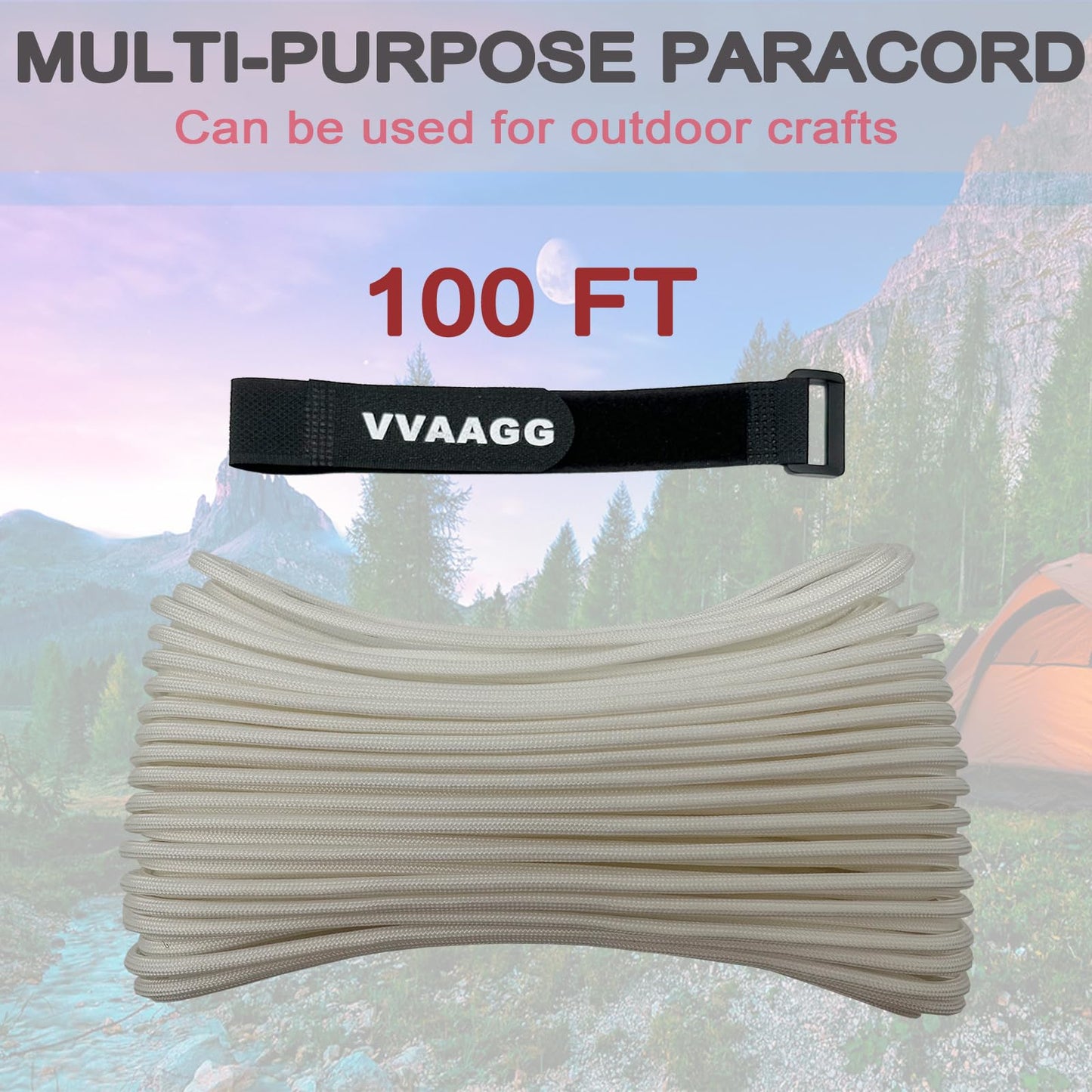 VVAAGG 550 Paracord Rope 100FT, 4mm Thin Tent Rope 550 Parachute Cord, Strong Long Nylon Rope, Outdoor Gear Camping Rope