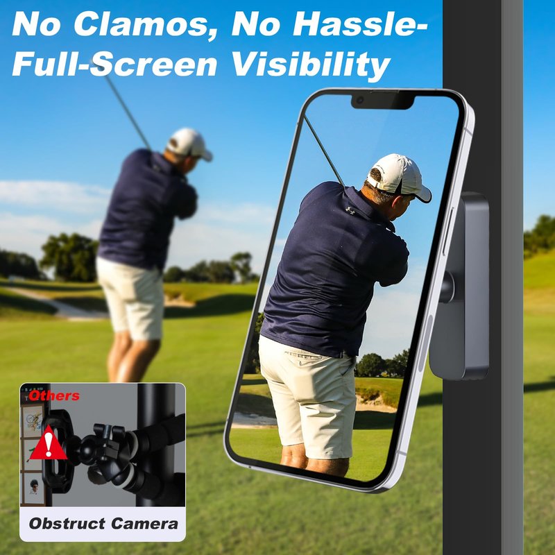 LFNOWN Golf Cart Phone Holder，Upgraded Magnetic Golf Cart Phone Mount，Phone Caddy for Golf Cart Compatible iPhone & Android,Golf Cart Accessories Gifts for Men Women Golfers(Black)