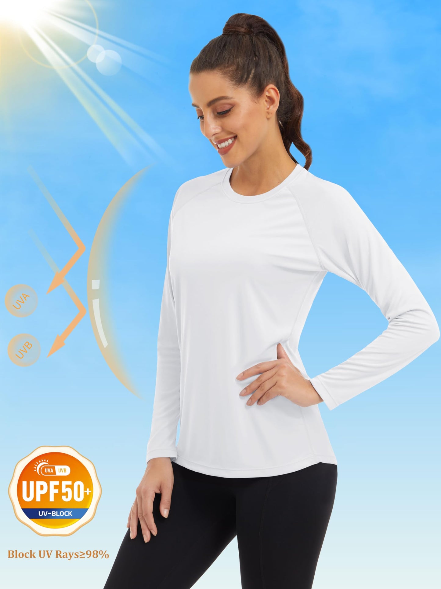 MAGCOMSEN Running & Athletic Tank Top Gym Shirts - Women's Long Sleeve UV Protection Shirts - White