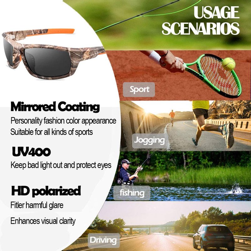 Polarized Camo Sunglasses for Men Women Fishing Sports glasses outdoor Hunting UV Protection sunglasses (Camo Frame/Grey Lens) …