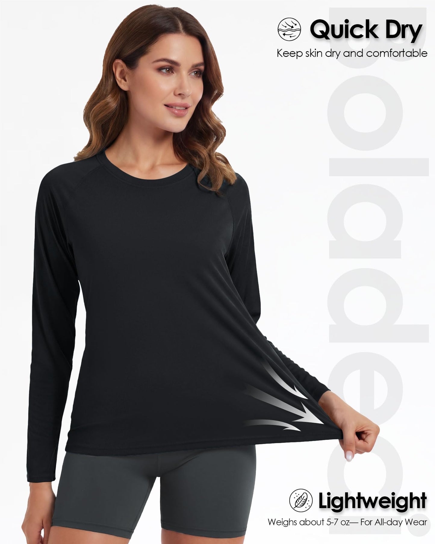 Boladeci Rash Guard for Women Black Long Sleeve Swim Shirts SPF UPF 50 Sun Protection Workout Tops Lightweight M