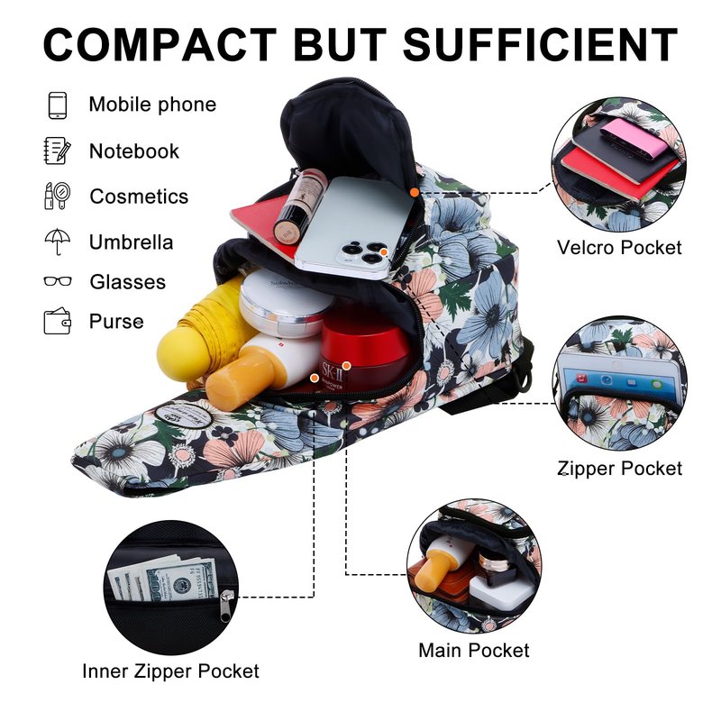 HUA ANGEL Floral Sling Bag, Small Lightweight Crossbody Shoulder Chest Bag for Men & Women Compact Travel Hiking Mini Daypack