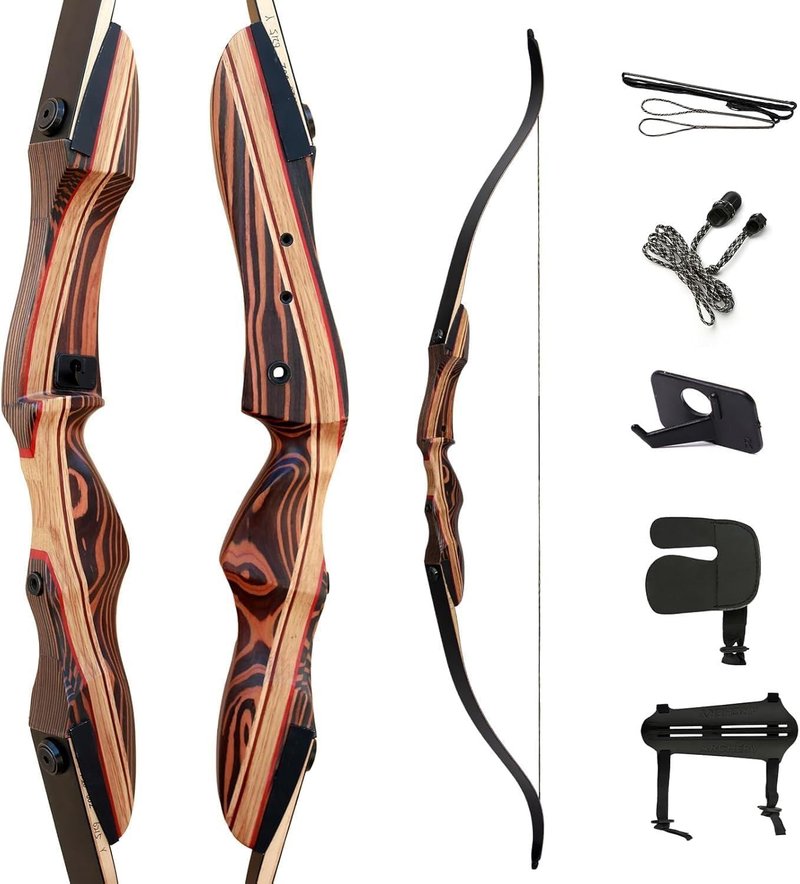 Deerseeker 62" Takedown Recurve Bow Set - Right & Left-Handed Riser, 20-60 lbs for Archery Practice & Hunting