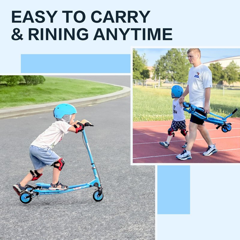 AODI Kids Swing Scooter, 3 Wheels Drifting Scooter/Wiggle Scooters with Adjustable Height & Foldable for Boys/Girl/Ages 5-12 Years