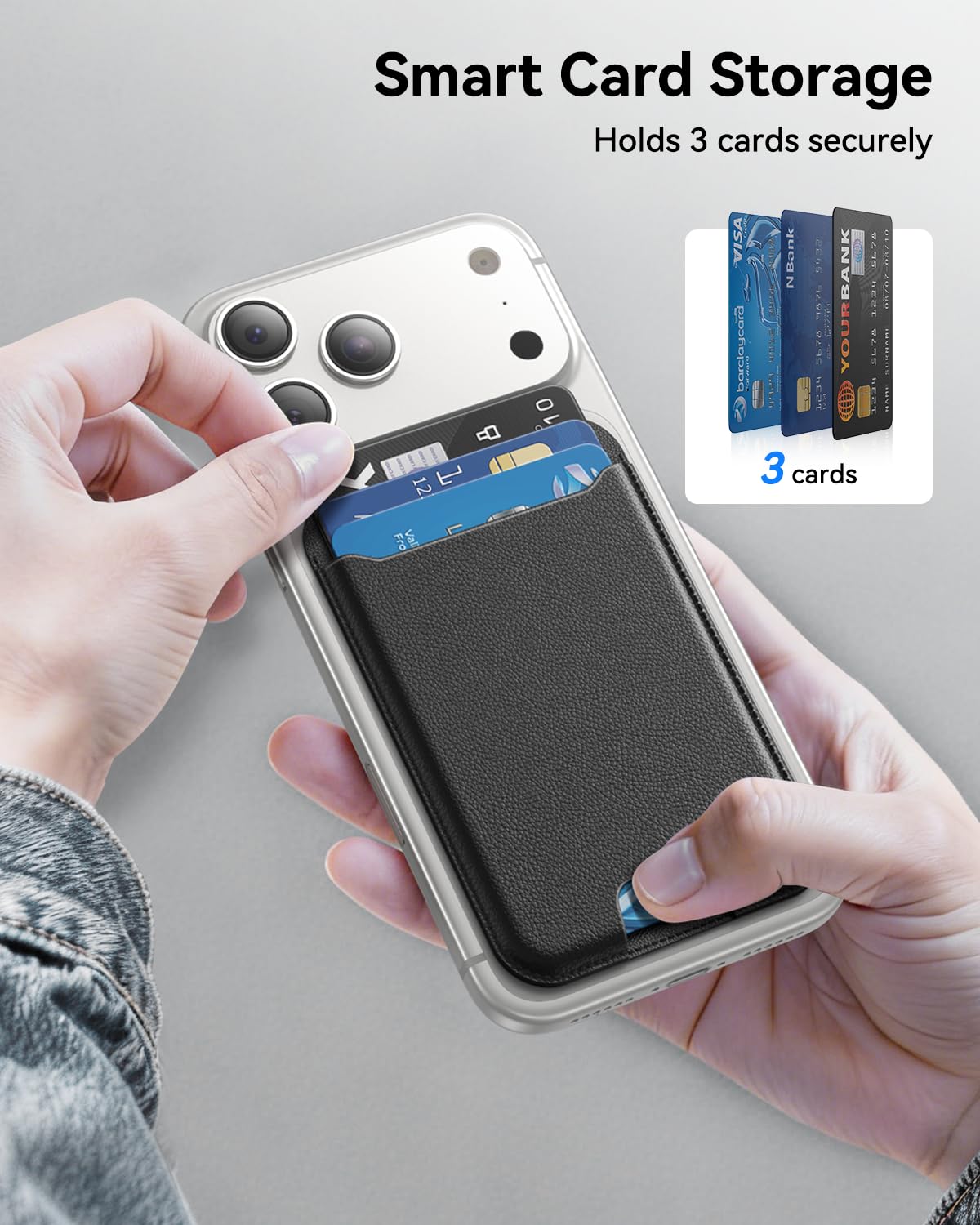 TWZKG for MagSafe Wallet, 3 Cards Holder, Slim Magnetic Phone Wallet for iPhone 17/16/15/14/13/12 Pro Max Plus Air Series,RFID Blocking Vegan Leather,Black