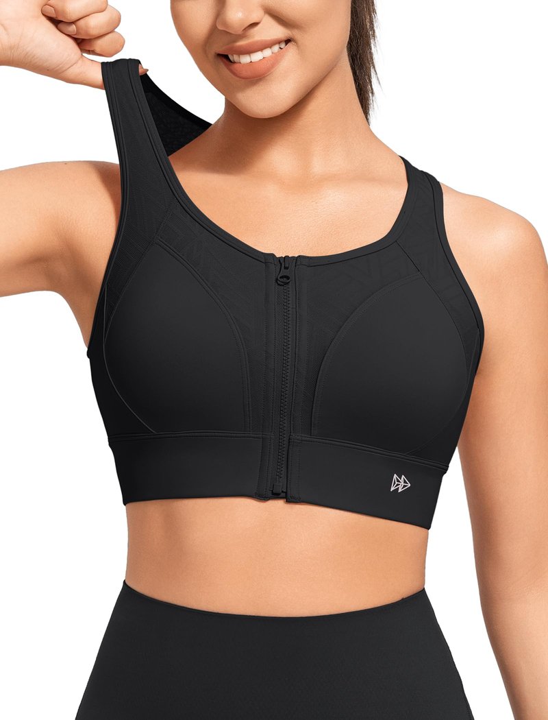 Yvette High Impact Support Sports Bras for Women Zip Front Closure Sports Bra Plus Size Supportive Mold Cups Running Workout,Black,3XL+