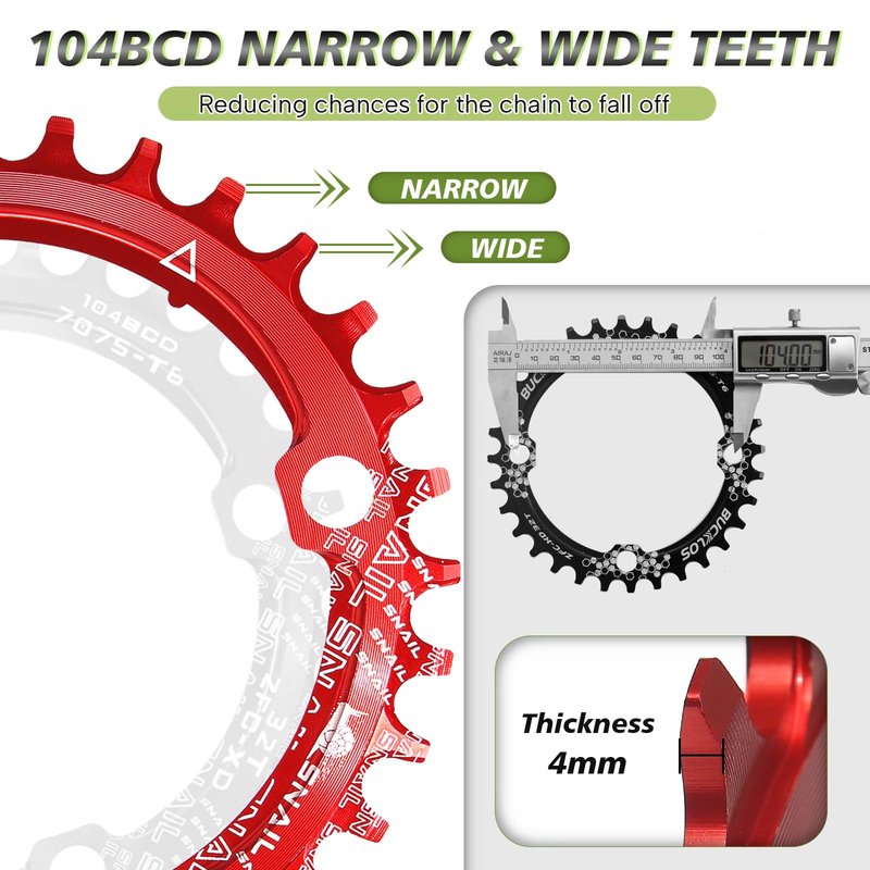 BUCKLOS MTB Mountain Bike Single Speed Square Taper Crankset -170mm Cranksets Bicycle Crank Set with 104BCD 32/34/36/38/40/42T Round/Oval Chainring Fit for Ebike/Commuter Bike