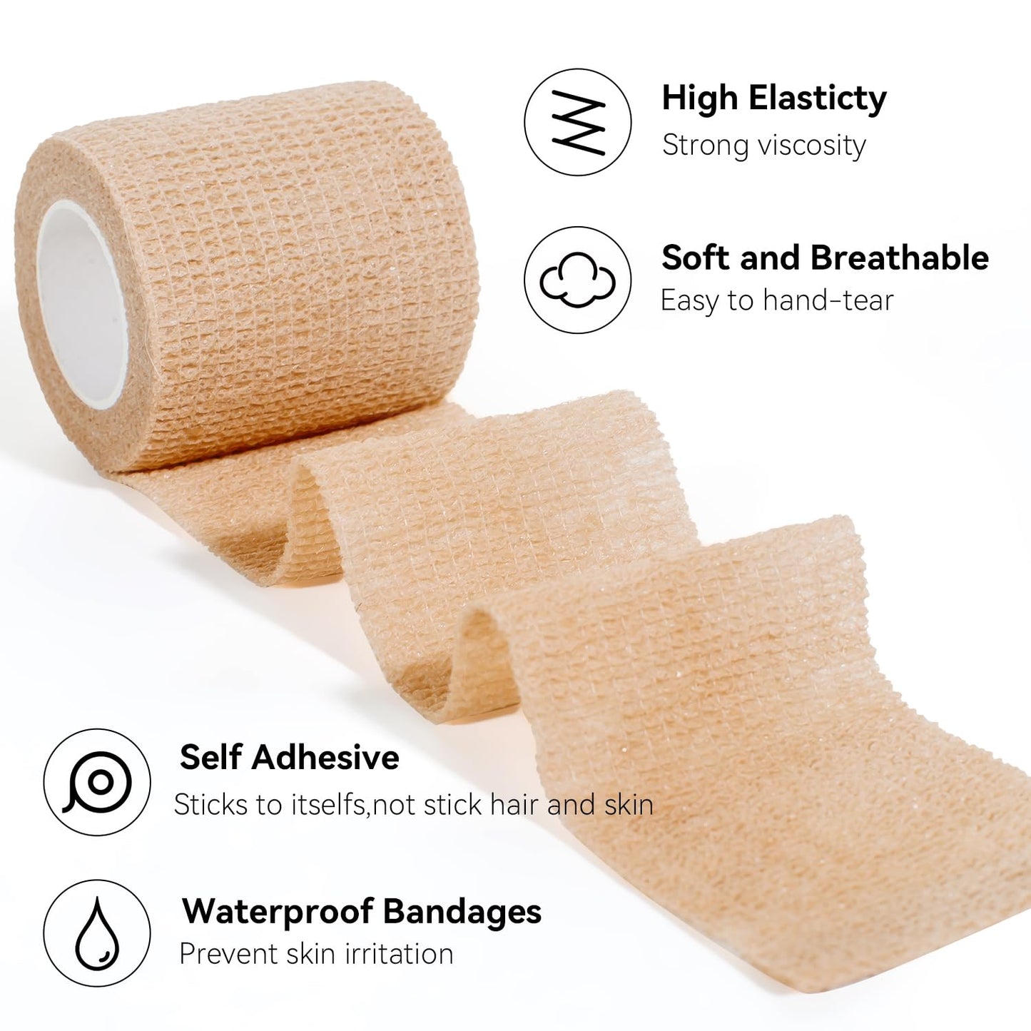 JHGIC Self Adhesive Bandage Wrap,Bandage Tape,Medical Tape,Vet Tape,Athletic Tape Gauze,for First Aid,Sports, Wrist, Ankle (16pcs Beige, 1inch*5Yards)