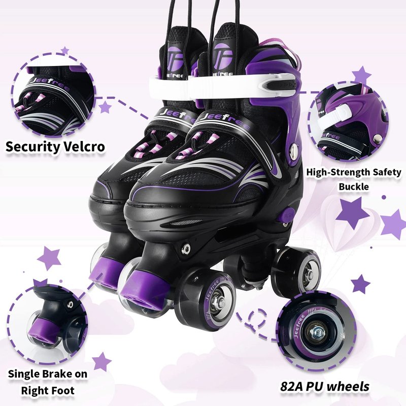 JeeFree Rainbow Unicorn 4 Size Adjustable Light up Roller Skates for Girls Boys for Kids，All 8 Wheels of Girl's Skates Shine,Safe and Fun for Kids