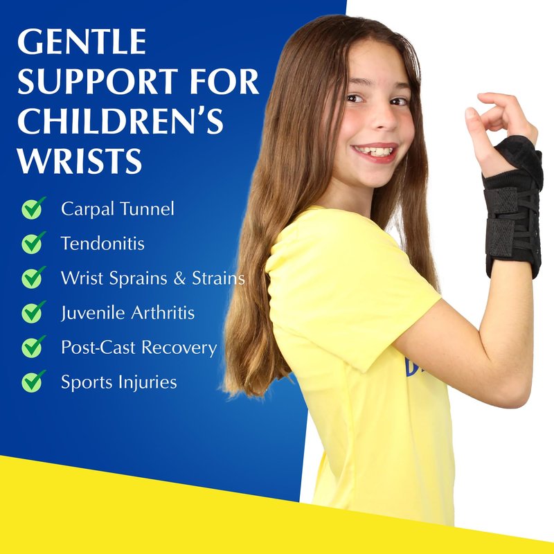 Brace Direct Kids Wrist Brace - Older Child Wrist Splint for Carpal Tunnel, Tendonitis, Sprains & Injuries - 8" Lace Up Design (Left Hand)