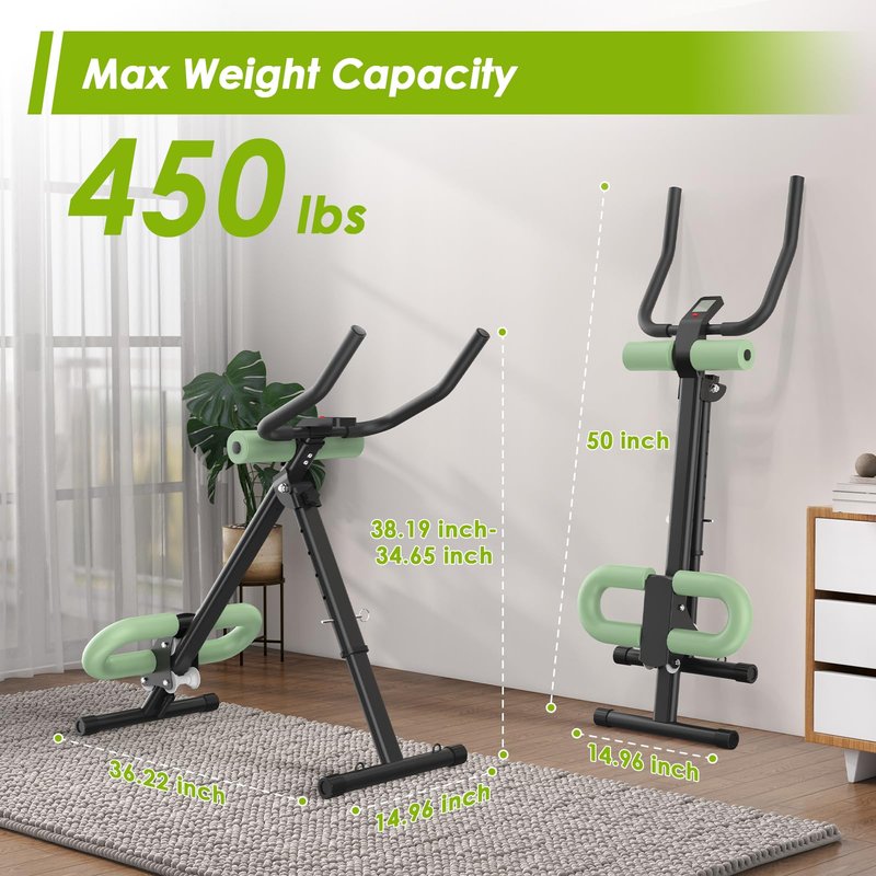 4 in 1 ab machine for stomach workout, adjustable ab trainer machine with LCD Monitor, Foldable ab workout machine With Knee and Back Protection, Load Capacity 400 LBS, Unisex, Green