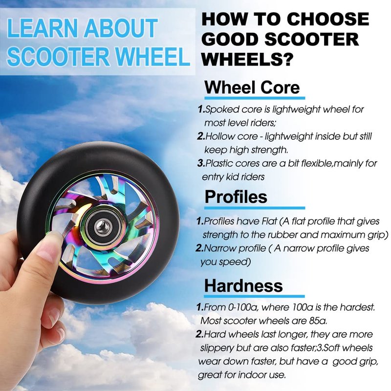 Kutrick Complete 2pcs 110mm Pro Stunt Scooter Replacement Wheels with ABEC-11 Bearing -Neo Chrome