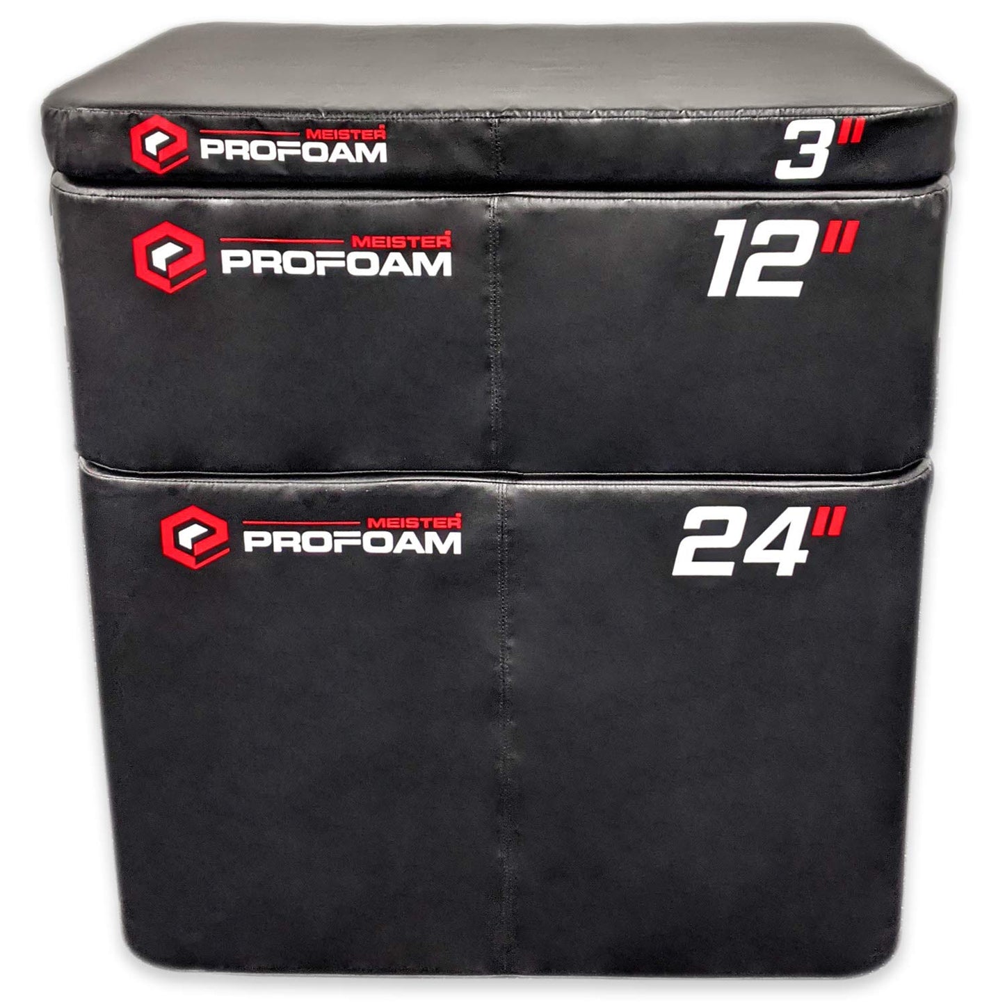 Meister PROFOAM Plyo Boxes - Foam Plyometric Jump Boxes for Professional Gyms - Black - 3 Box Set (24", 12", 3")