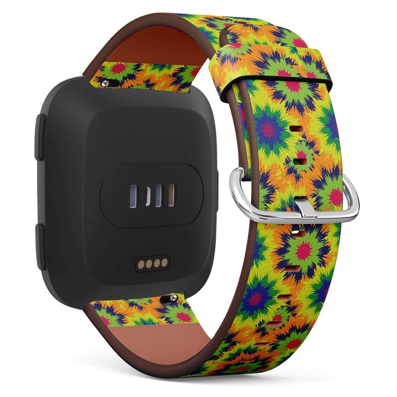 Compatible with Fitbit Versa, Fitbit Versa 2, Fitbit Versa Lite, Leather Wristband Bracelet with Quick-Release Spring Pins - Tie Dye Repeating