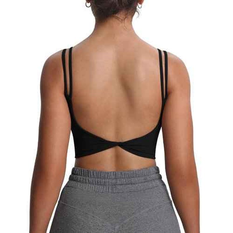Aoxjox Women's Workout Sports Bras Fitness Yoga Crop Tank Twist Back Cami (Black 3 Pieces Pack, Medium)
