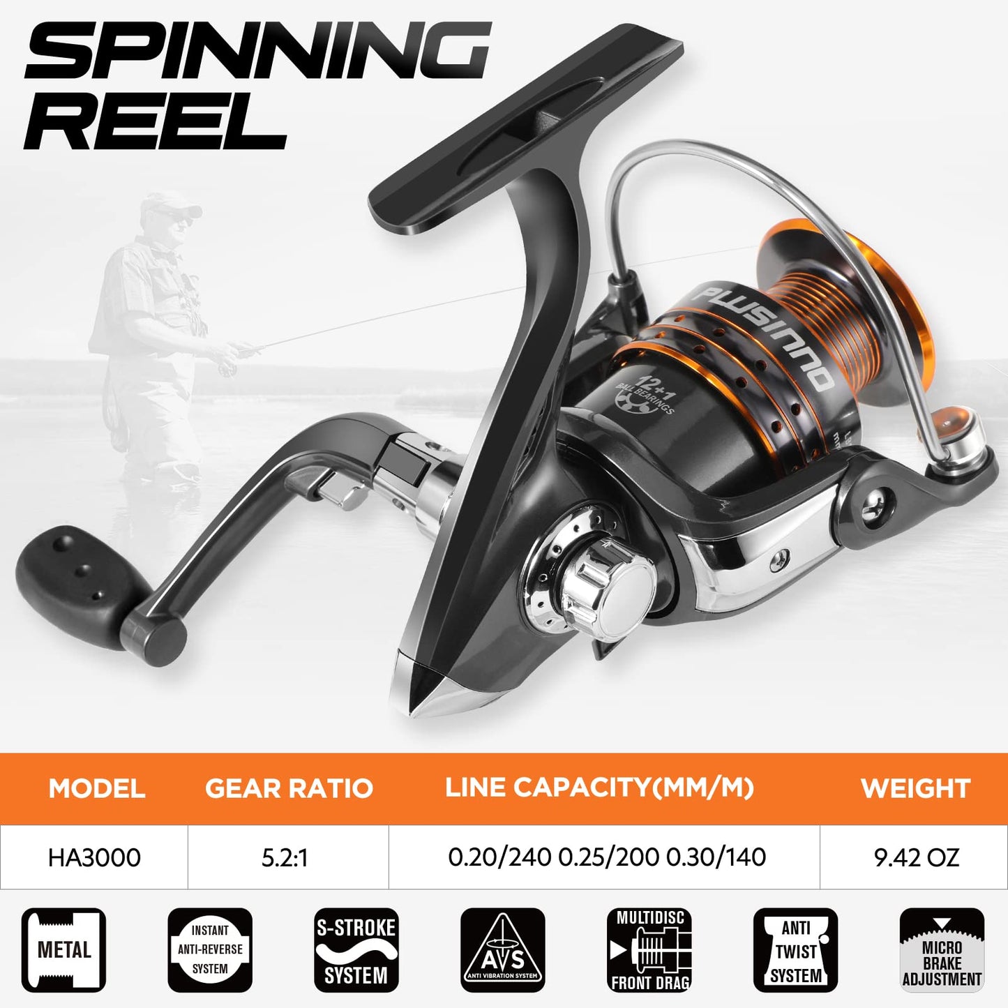 PLUSINNO Fishing Rod, Telescopic Fishing Rod and Reel Combo, Collapsible Travel Fishing Pole Rod Starter Kit, Carbon Fiber Fishing Rods and 12 +1 Bearings Steel, Fishing Gear Kit for Men Adults