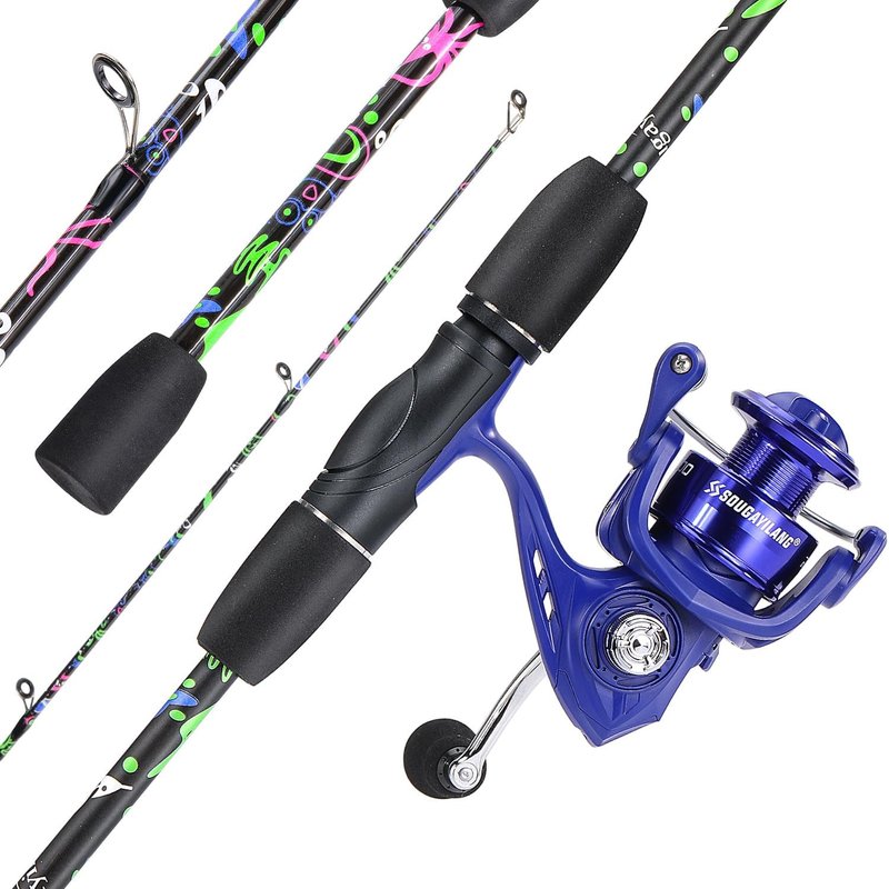Fishing Rod Combo - 2-Piece 6-Foot Graphite & Fiberglass with Anti-Reverse Spinning Reel