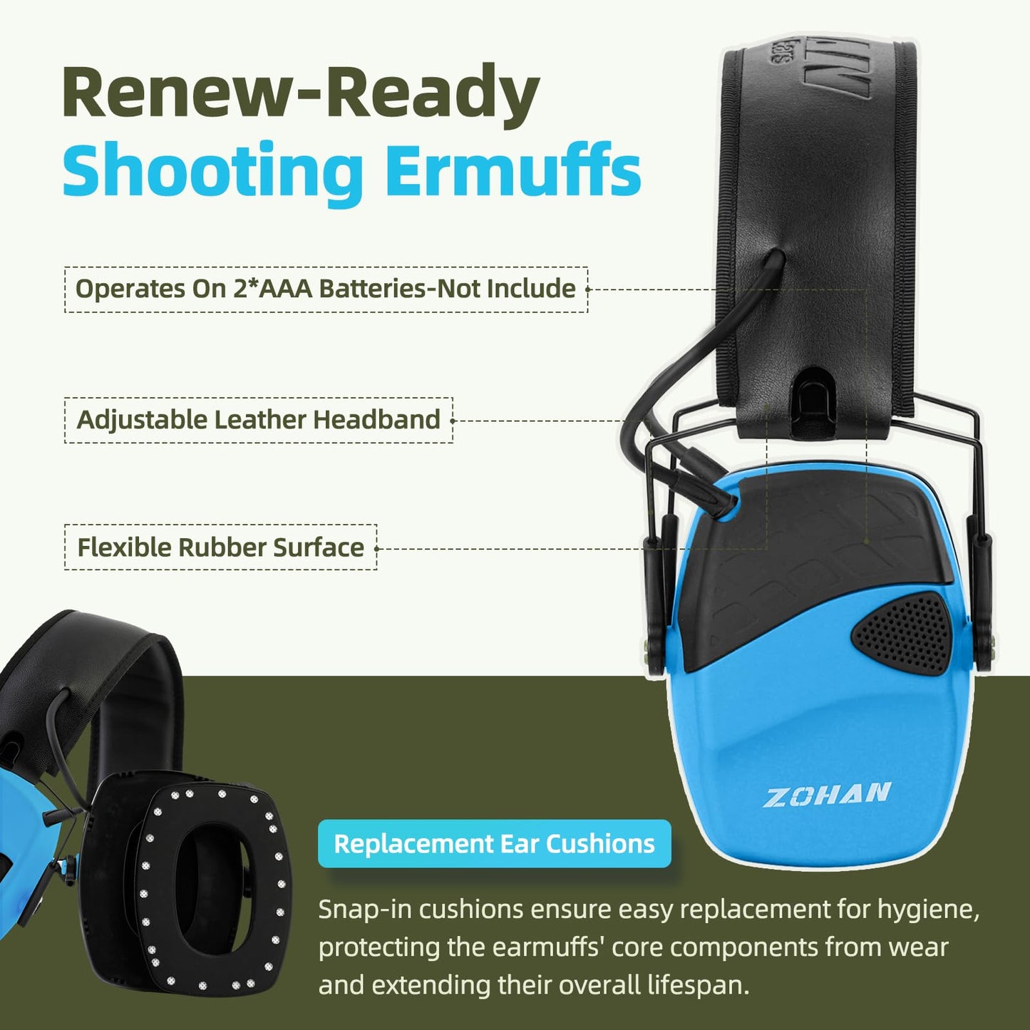 ZOHAN EM054 Electronic Shooting Ear Protection with 4X Sound Amplification 2 Pack,Slim Active Noise Reduction Earmuffs for Gun Range