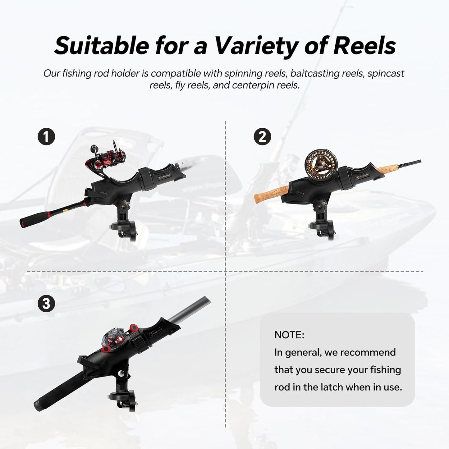 Fishing Rod Holder Kit - Universal Fit for Kayak & Boat | 360-Degree Adjustable Powerlock Design