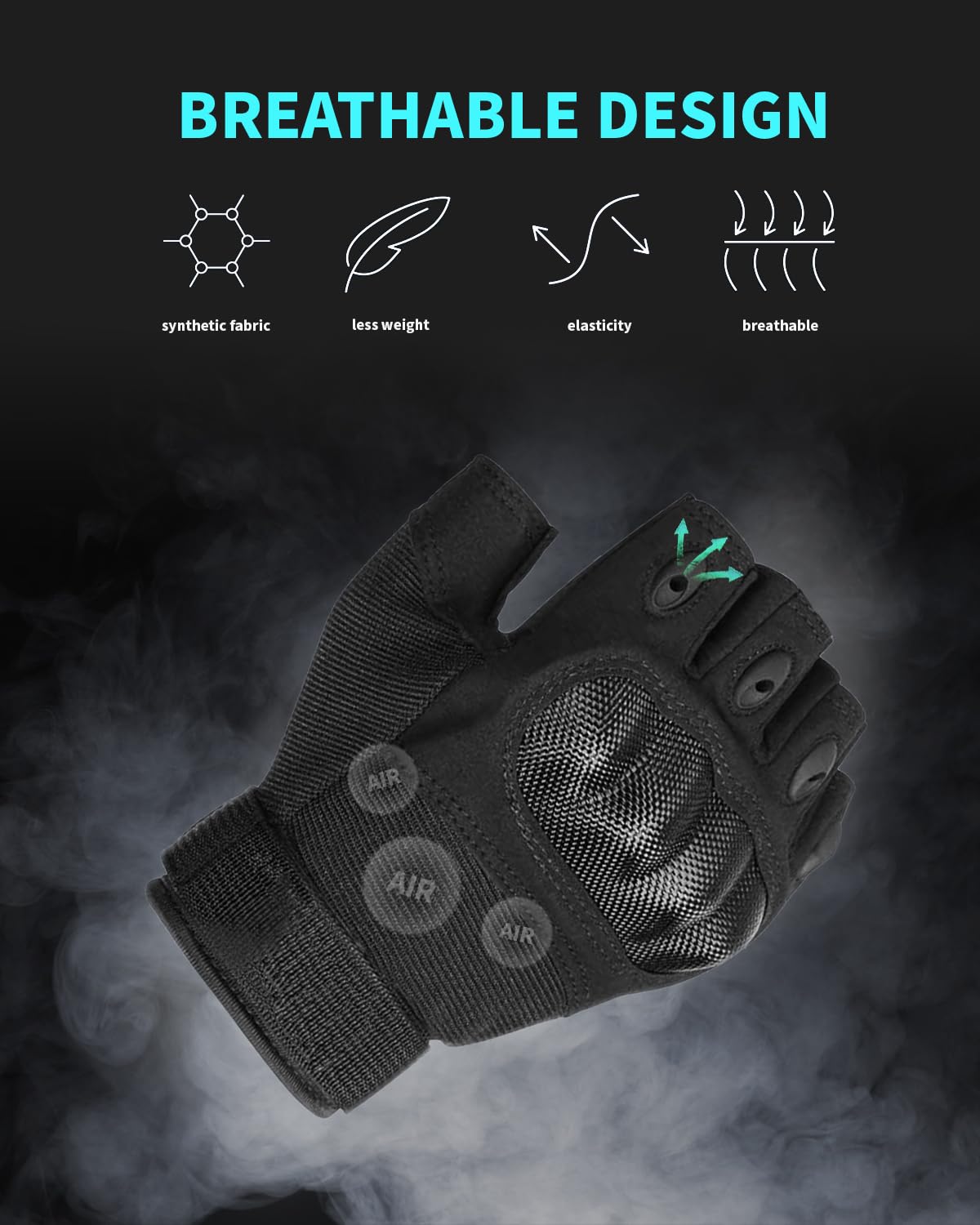 Liovoras Fingerless Tactical Gloves for Gym, Motorcycle Gloves Hard Shell Knuckle Protection Leather Palm, Workout Cycling Airsoft Shooting Hunting Hiking Driving