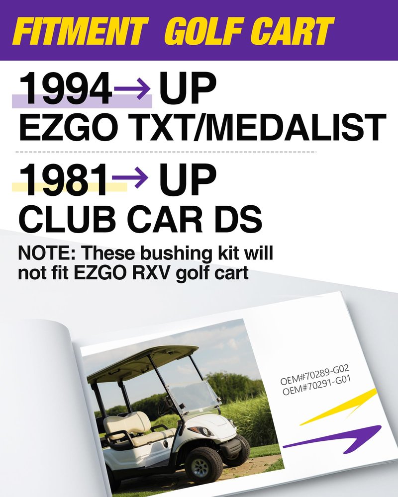 EZGO TXT Spring Bushing Kit With Screw Nut, Golf Cart Rear Leaf Spring Polyurethane Bushing and Sleeves for 1994-Up TXT and 1981-Up Club Car DS, GolfCart Suspension Replace Parts OE 70289G01 70291G02