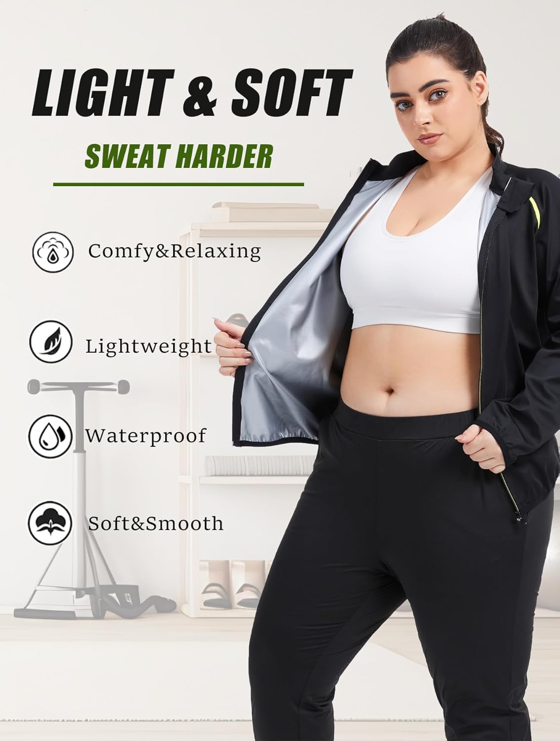 Sauna Jackets for Women - Plus Size Long Sleeve Zippered Sweat Shirt | Body Shaper for Gym & Fitness