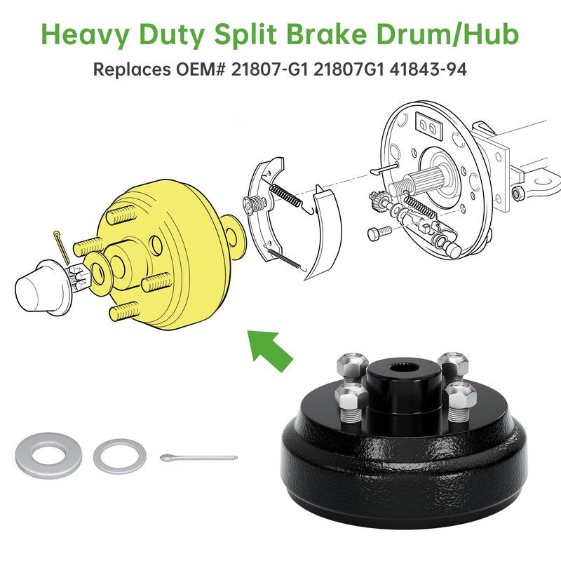 10L0L Golf Cart Brake Drum Hub Assembly for EZGO TXT 1991-up with 4 Cycle Gas Engines, 30-Tooth Spline 1 Inch Large Hole, Replace OEM 21807-G1 21807G1 41843-94
