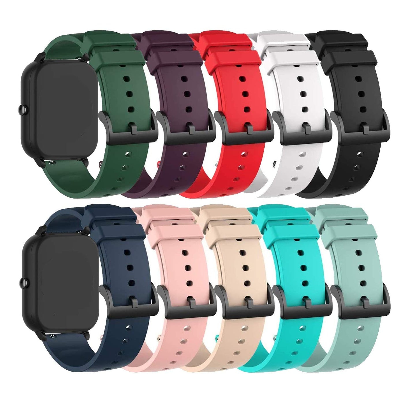 E ECSEM 10PACK Multicolor Bands for Sanorum G56/Banlvs G56 G62/Jacoosa K62/QONBINK K62/Tiwain K62/RUXINGX G62 Watch Straps, 22MM Quick Release Adjustable Silicone Sport Replacement Wristbands Straps